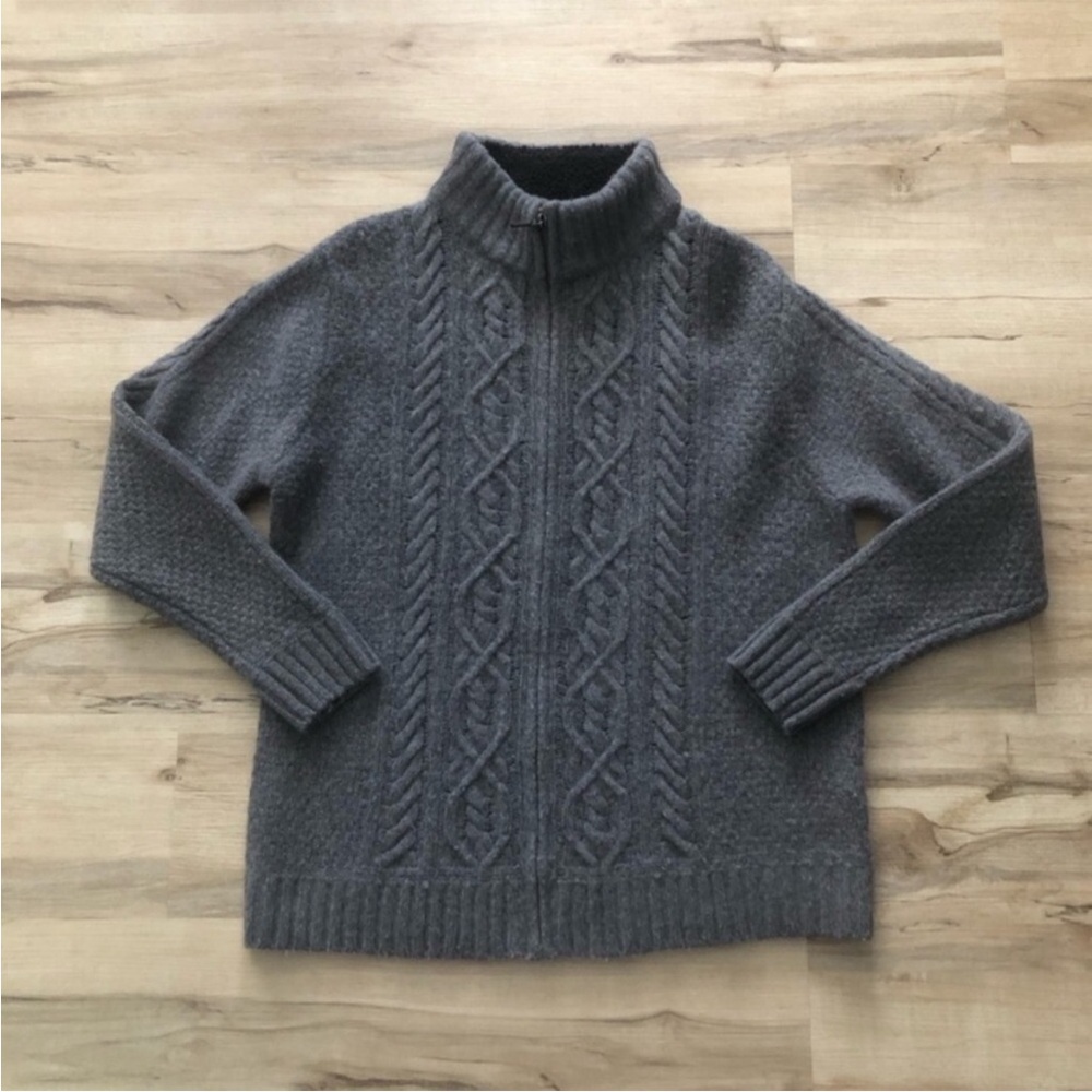 Hudson North Cableknit Full Zip 80% Lambswool Blend Gray Sweater